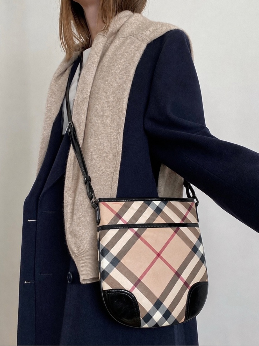 BURBERRY Dryden Supernova Check Coated Patent Leather Shoulder Crossbody Bag - Picture 1 of 15